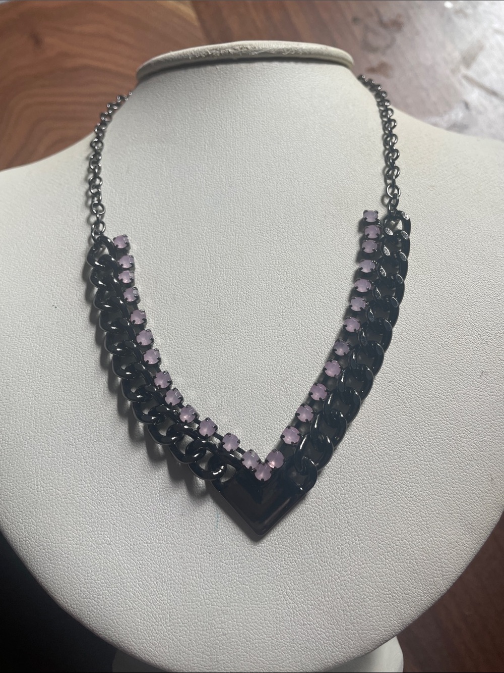 Material Girl Black Chain Necklace with Light Pink Crystals